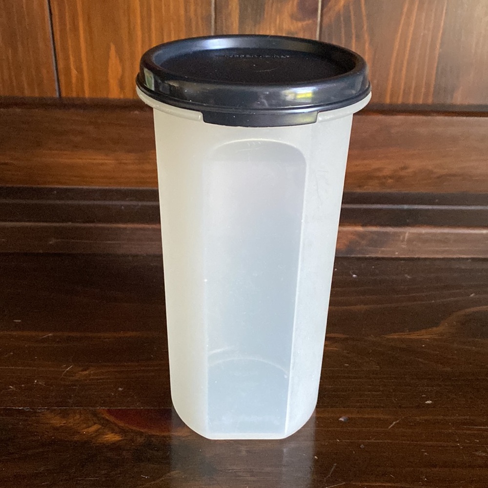 VTG Tupperware Modular Mates Round 3 in classic sheer with a black lid